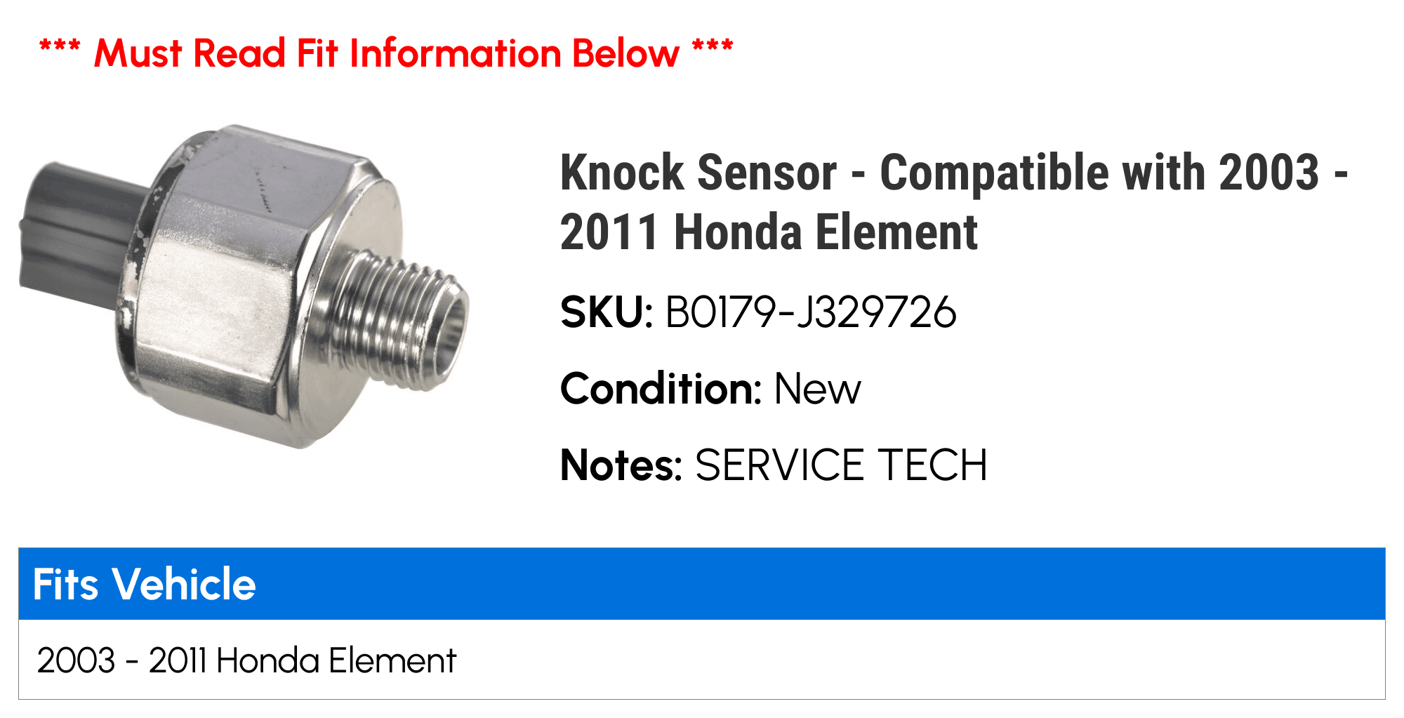 Knock Sensor - Compatible with 2003 - 2011 Honda Element 2004 2005 2006 2007 2008 2009 2010
