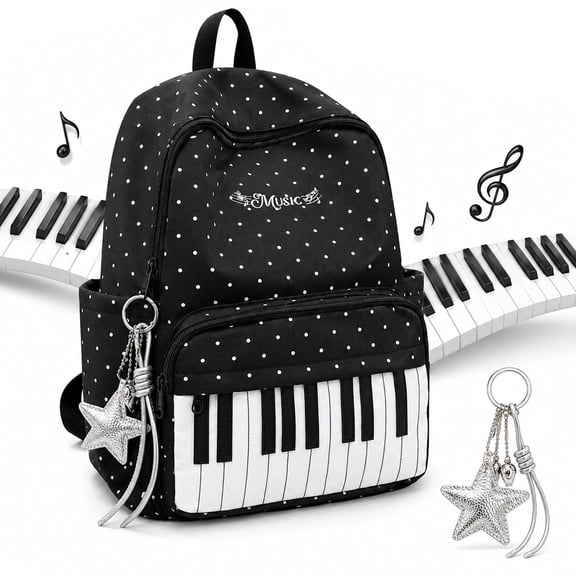 Piano Backpack, Polka Dot Cute Daypack for Women,Lightweight Nylon, Playful Y2k Style, Back-to-School Season, Perfect For Work, Weekend Getaways