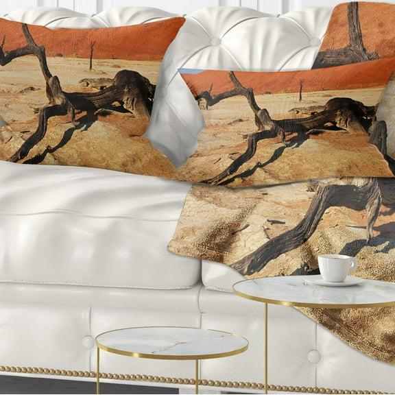 Designart Decayed Tree in Dead Valley - African Landscape Printed Throw Pillow - 12x20
