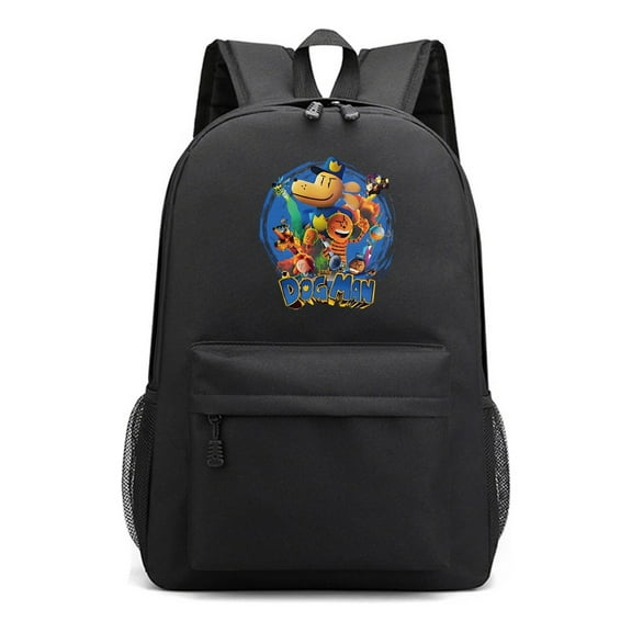 Dog Man Stylish Black Backpack for Class, Anime and Gaming Design, Lightweight Laptop Daypack with Large Interior