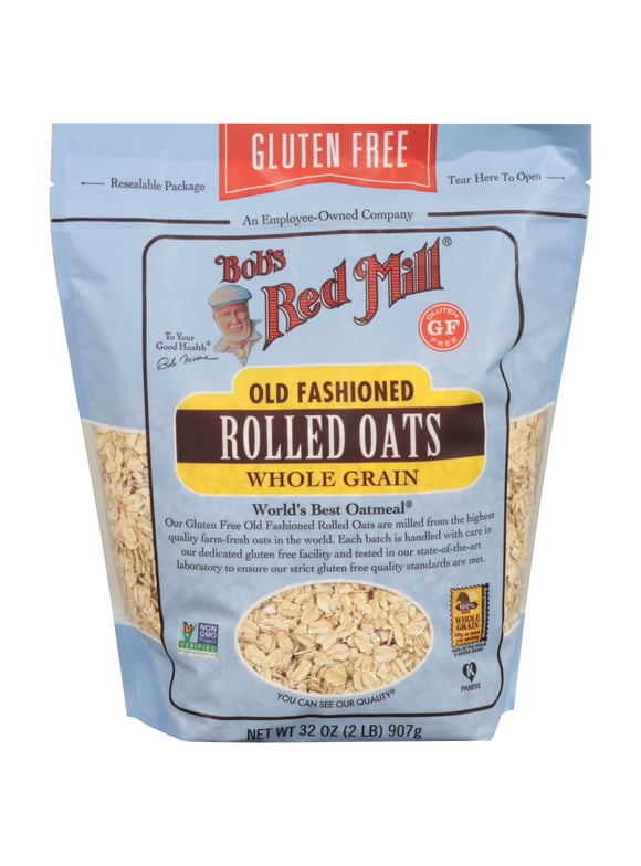 Bob's Red Mill Gluten Free Non-GMO Old Fashioned Rolled Oats, 32 oz Bag Shelf-Stable Ready-to-Cook