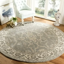 SAFAVIEH Royalty Dina Traditional Wool Area Rug, Grey/Cream, 7' x 7' Round