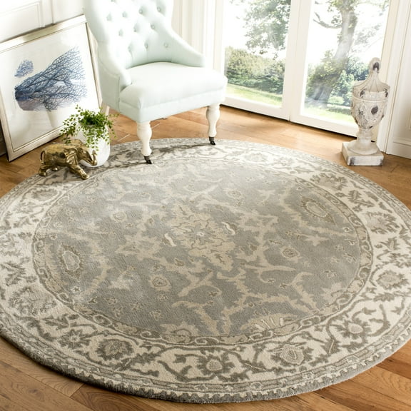 SAFAVIEH Royalty Dina Traditional Wool Area Rug, Grey/Cream, 7' x 7' Round