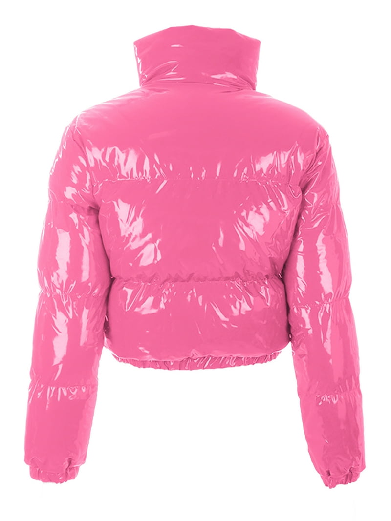 Blotona Women's Metallic Cropped Puffer Jacket, Quilted Long