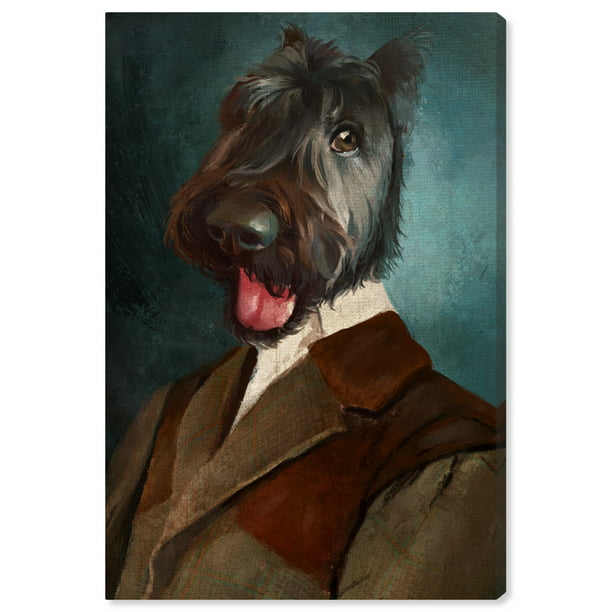 Runway Avenue Animals Wall Art Canvas Prints 'Dapper Terrier Pooh Custom'  Dogs and Puppies - Brown, Green 