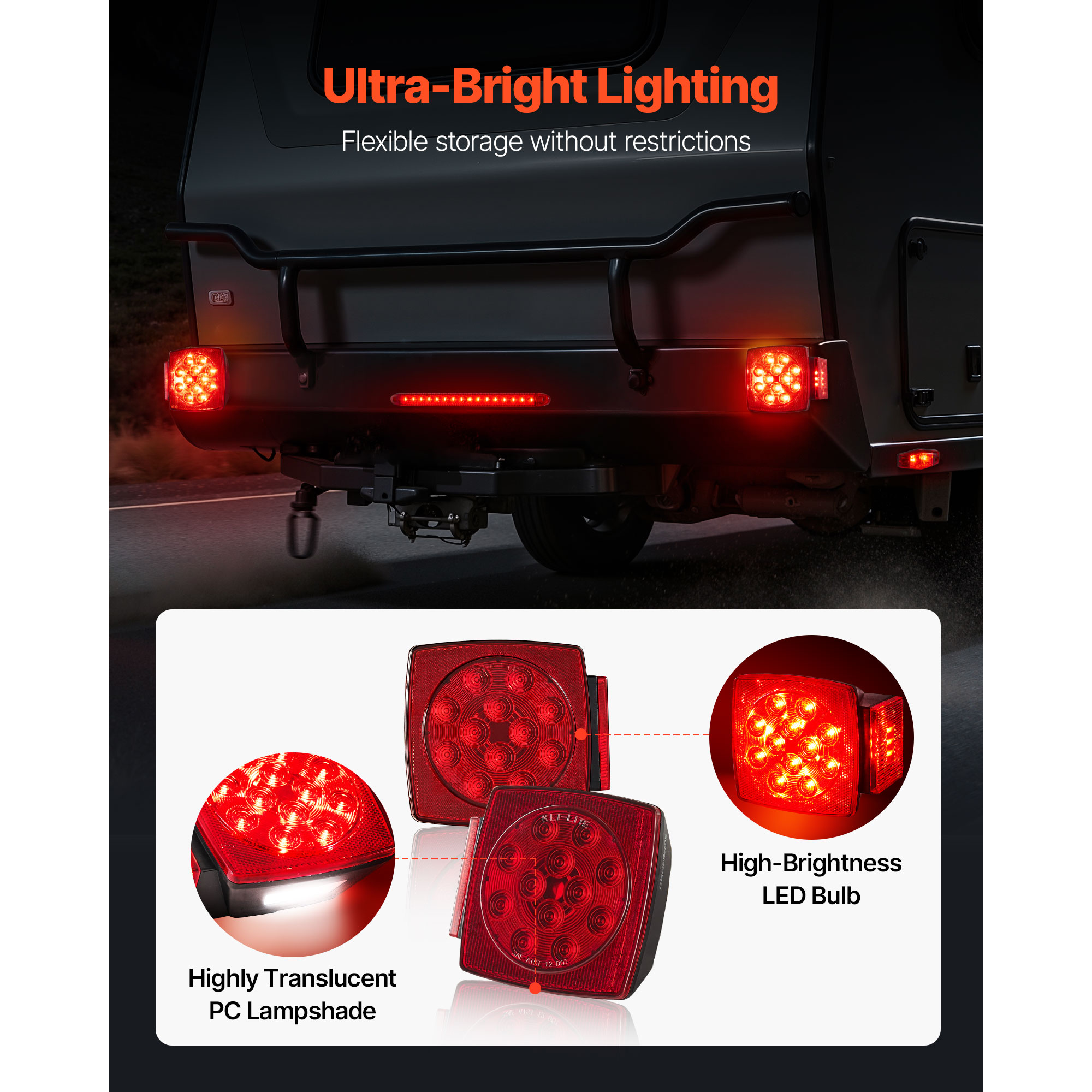 KFFKFF 12V LED Trailer Tail Lights Kit with Stop, Brake, Turn, and License Plate Lamps, Waterproof Tow Lighting System with Wiring Harness for Boats, Trucks, Campers, RVs, and Snowmobiles