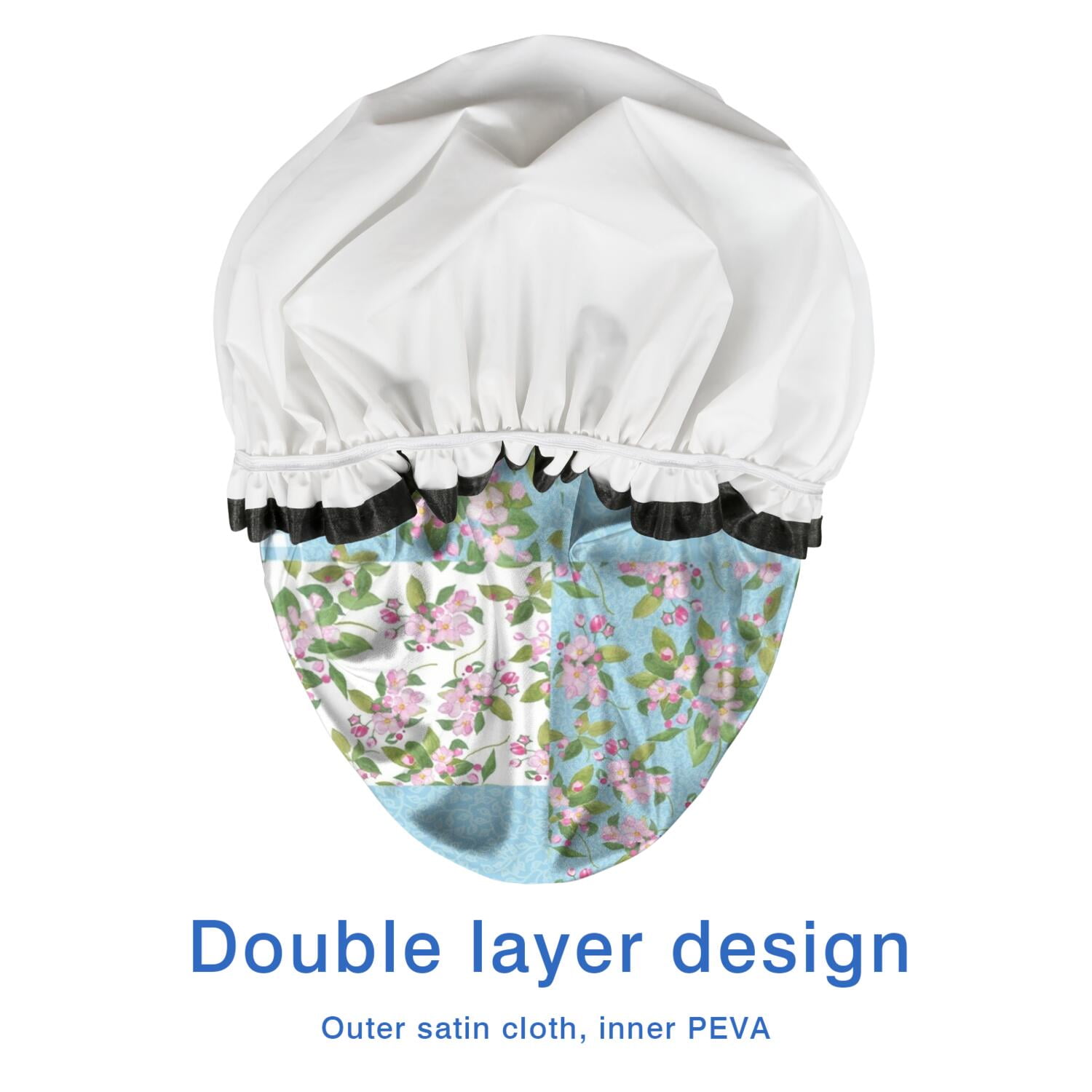 Shower Caps,Pioneer Flower Floral Print Pattern Waterproof Shower Cap for Women 4 Pieces,Double Reusable Hair Cover for Shower PEVA Elastic Stretch Hem