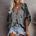 thumbnail image 2 of Top con cuello en V y manga de murciélago con estampado Tie Dye para mujer, blusa de gasa de manga corta con ala de murciélago de verano, 2 of 5
