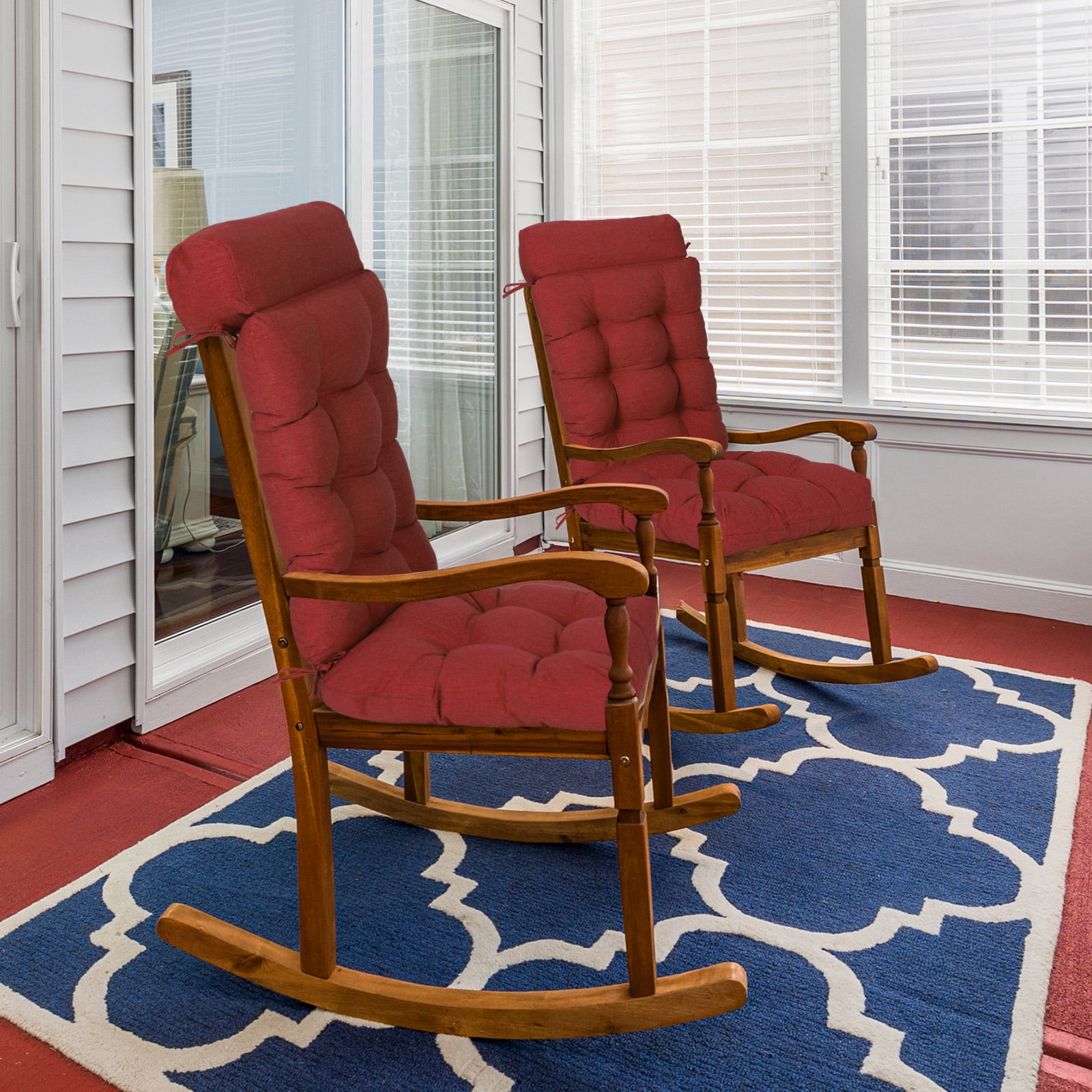 Aoodor  2 Pcs High Bcak Rocking Chair Cushion for Outdoor Indoor, Water Resistant & Fade Resistant Polyester Patio Adirondack Chair Cushion with Straps, 18" x 47", Red