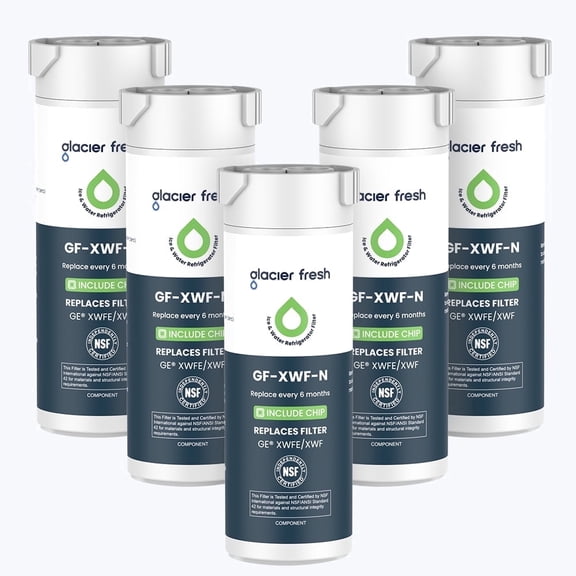 Glacier Fresh XWFE Water Filter, Replacement for GE XWFE, XWF Genuine Ge Refrigerator Compatible with GE French-door - 5 Pack(with chip)