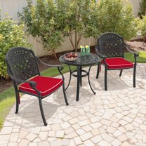 Hzzkey 3-Piece Black Outdoor Aluminum Round Dining Set,2 Chairs, Red Cushion ,Umbrella Hole, Weather-Resistant