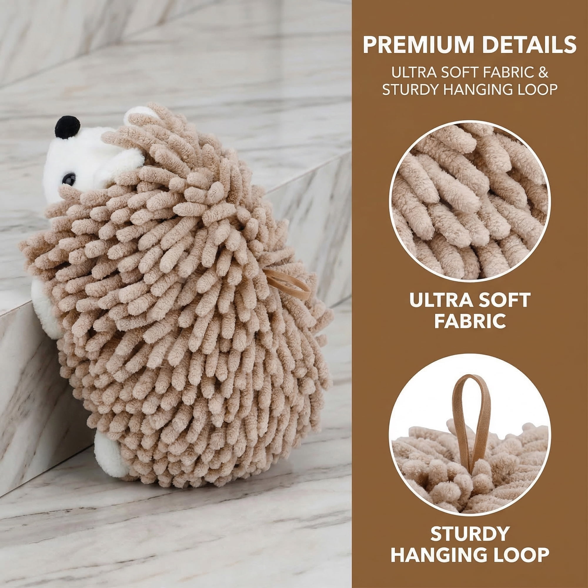 Unique Bargains Cute Animal Chenille Hanging Hand Towel for Kitchen Brown 10" x 6"