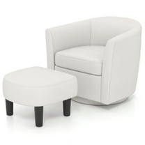 Giantex Swivel Accent Chair w/Ottoman, Modern Barrel Club Chair, Swivel Single Sofa w/Footrest, White