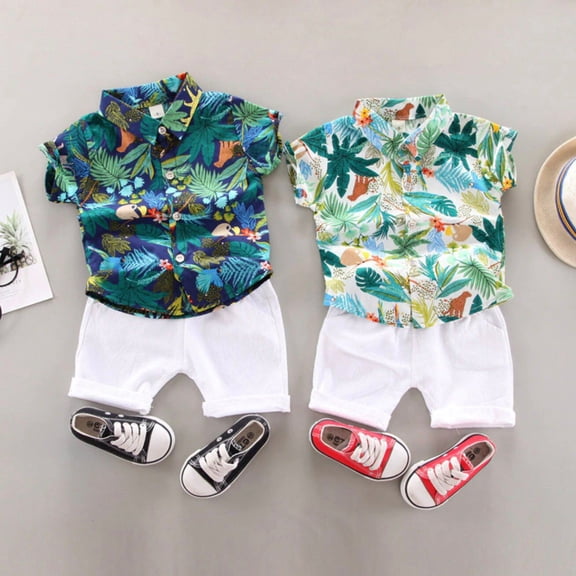 New Baby and You - Baby Boys Summer Shirt and Shorts Set - 4 YEARS - DARK GREEN