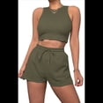 thumbnail image 3 of Conjuntos de Verano para Mujer, Conjunto Informal de 2 Piezas con Top Corto y Pantalones Cortos de Punto Gofre, Ropa de Dormir, Verde , Talla S, 3 of 9