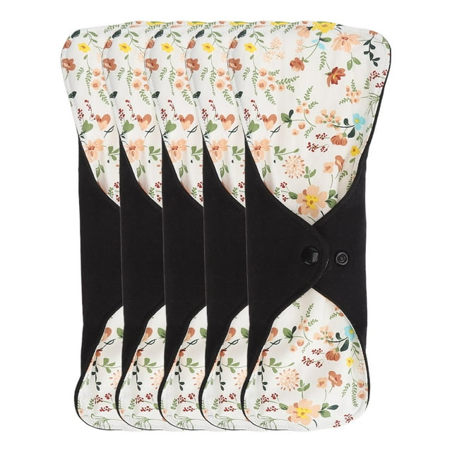 5 Pcs Protège-Dessous Menstruels Lavables et Respirants Motif Floral Super Absorbants Réutilisables en Coton