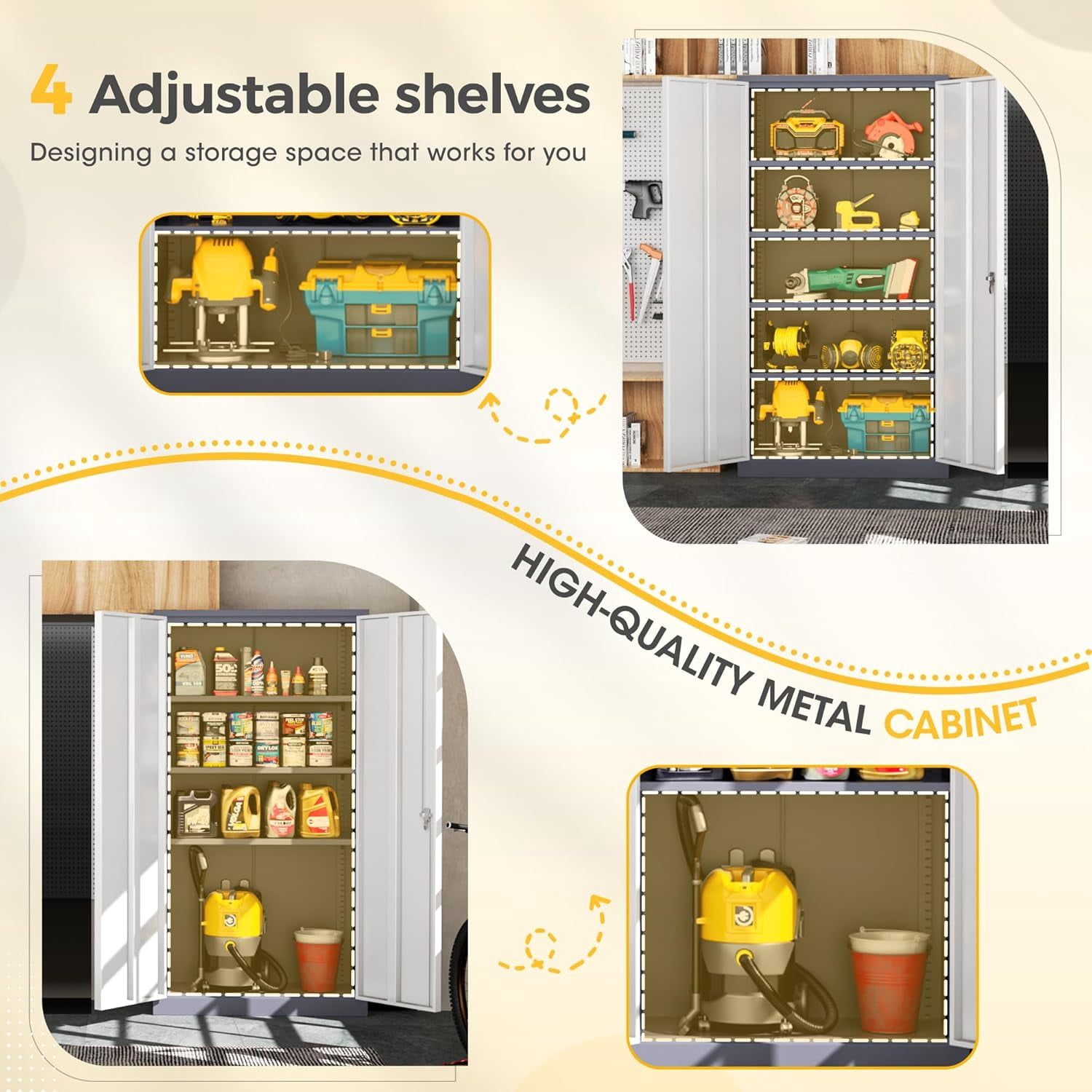 SOLAURA 72"H Metal Garage Storage Cabinet with Locking Doors and Adjustable Shelves for Home, Office(Gray White)