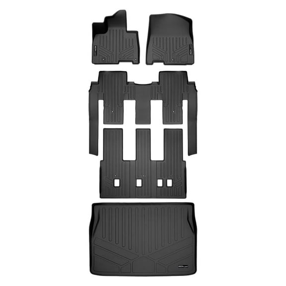 SMARTLINER Custom Fit Black 3 Row & Cargo Liner Behind the 2nd Row Floor Mat Liner Set Compatible With 2022-2023 Kia Carnival MPV (Only Fits 8 Passenger Models. Fits LX w/ seat Package, EX and SX)