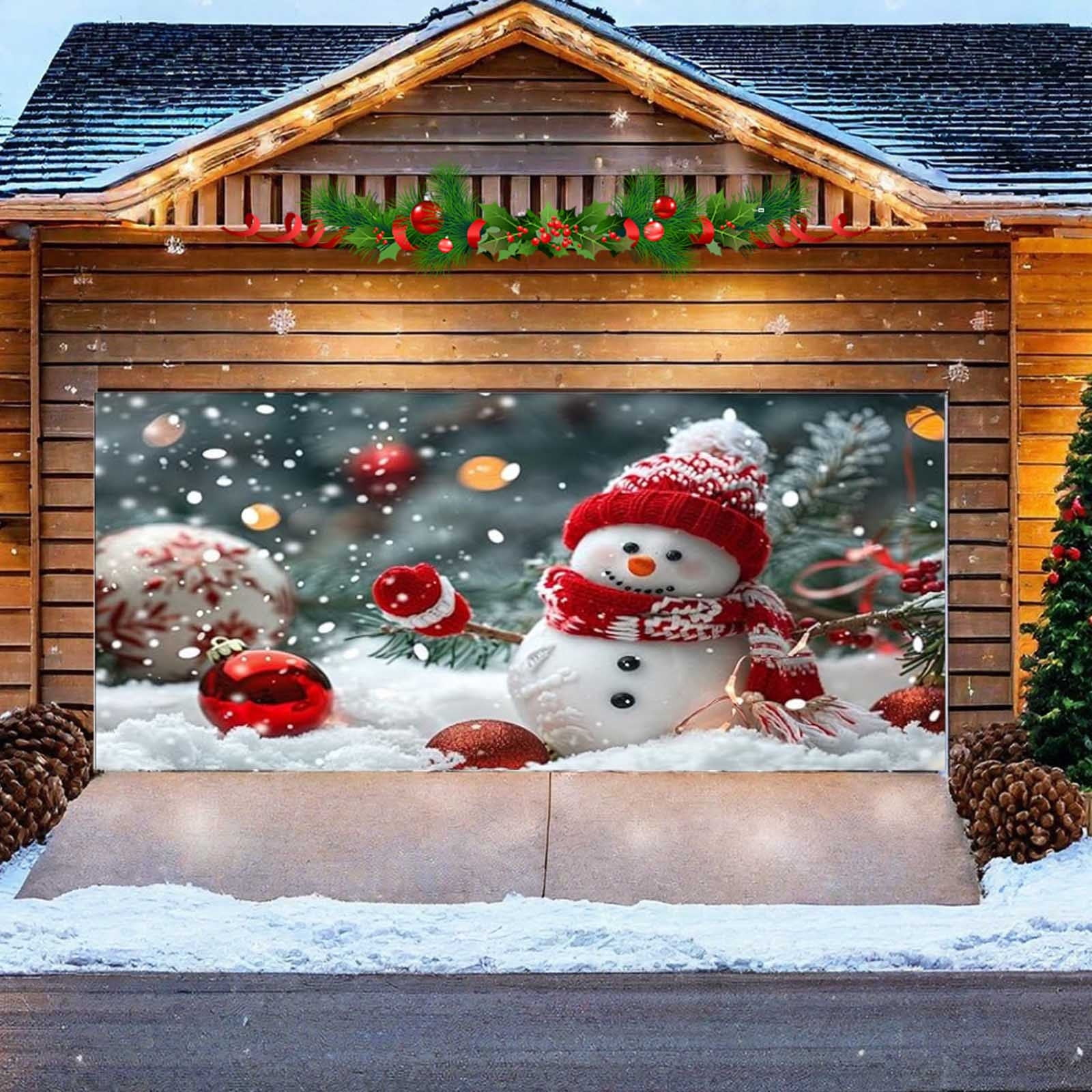 kladzum Christmas Garage Door Cover Xmas Decoration Print Garage Door Curtain Large Merry Christmas Garage Door Hanging Farbic for Outdoor Holiday Party Decor