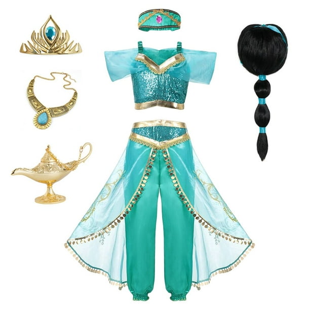 Enfants Jasmine Robe Princesse Magic Lamp Filles Fête d'Anniversaire  Cosplay Costume Top + pantalon + bandeau Carnaval Vêtements Vestidos