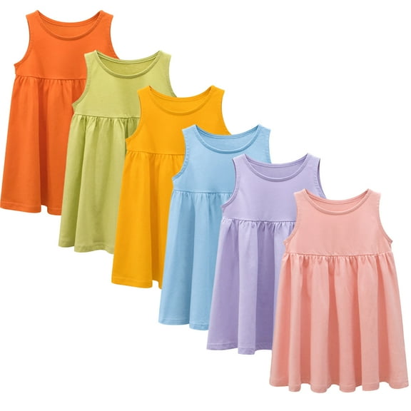 LYMAYTER Kids Girls Cotton Halter Dresses Baby Sleeveless Spaghetti Strap Princess Dress Toddler Solid Color Sundresses for 1-10 Years