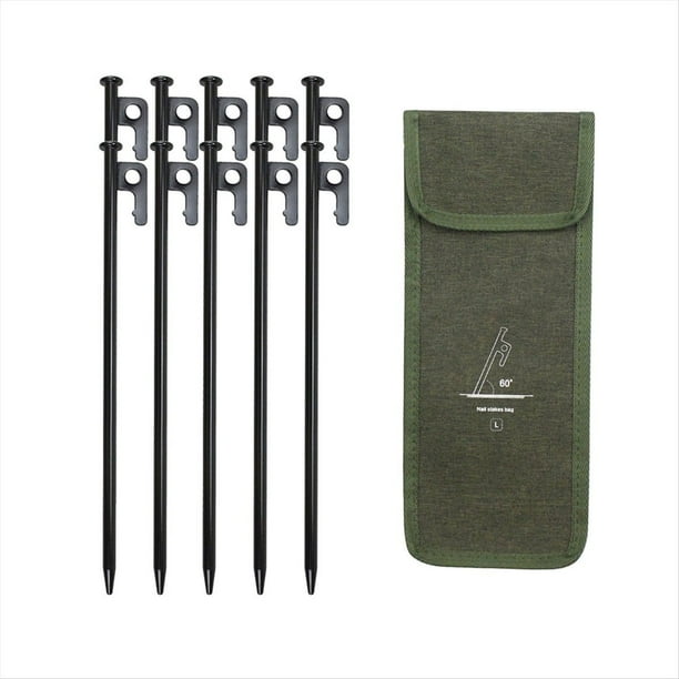 10 Clavijas para Tienda Campaña Aire Libre 30cm, Clavos Molidos con Bolsa Almacenamiento, Clavos Prueba Viento, Accesorios para Acampar, Sujeción para Tienda Campaña, Color Negro