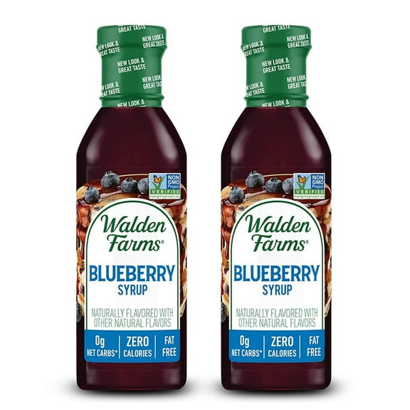 Walden Farms Blueberry Sugar Free Syrup For Pancakes, Waffles, French Toast, And Fresh Pastries, 0G Net Carbs, Calories, Fat, Or Gluten, Kosher Certified, 12 Oz. Bottle, 2 Pack
