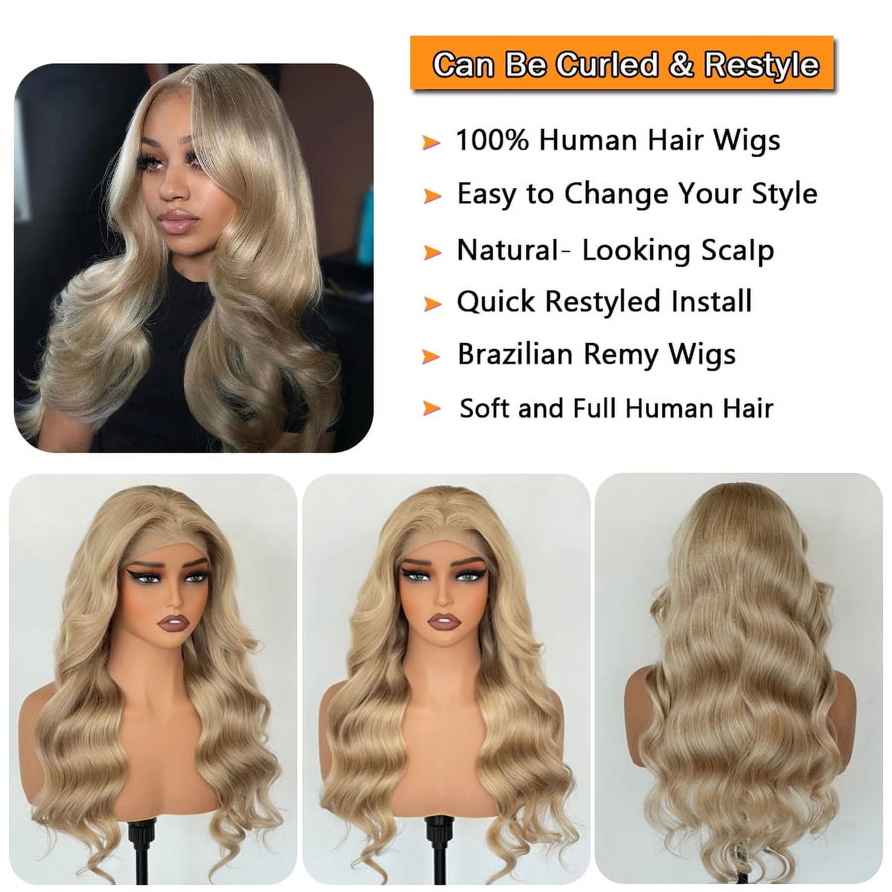 Mscathy Frosted Wheat Blonde Colored Raw Human Hair 13x4 Lace Front Wig With Natural Hairline 180% Density 22Inch Loose Body Wave Brazilian Remy Hair Wig For Women