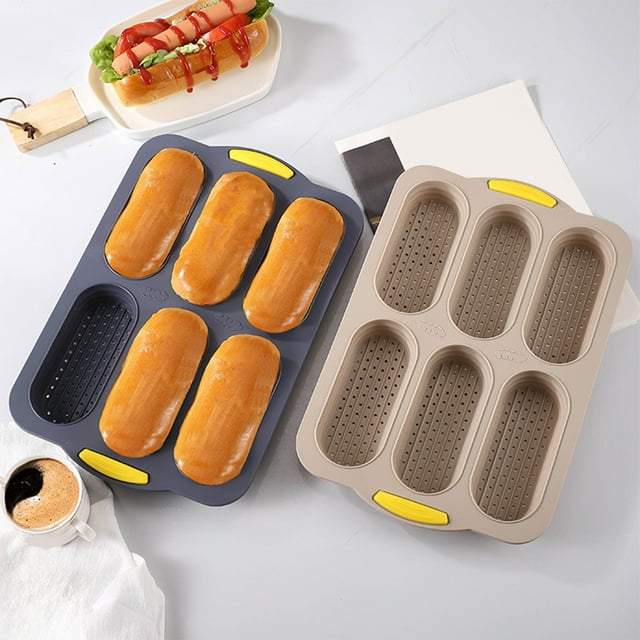 Sentmoon Flexible Silicone Hot Dog Molds Non Stick Baking Pan Set 6 Cavity High Temperature Resistant Soft Durable Reusable for Party Snacks Baking Grilling Oven Air Fryer