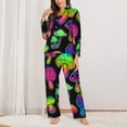 thumbnail image 2 of Xecao Bright Mushrooms Print Women Pajamas Set Soft Sleepwear Pjs long Sleeve Button Down Nightwear with Long Pants, 2 of 6
