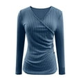 thumbnail image 6 of Nfurl Womens V Neck Sweaters Slim Fitted Long Sleeve Ribbed Knit Wrap Tops Elegant Solid Color Ladies Blouses Dressy Casual Pullover Sweater Blue L, 6 of 7