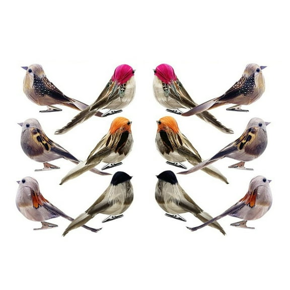 Kripyery 12Pcs Simulation Bird Realistic Vivid Appearance 6 Different Colors Spring Artificial Sparrow Feather Bird with Fixing Clip Home Decor