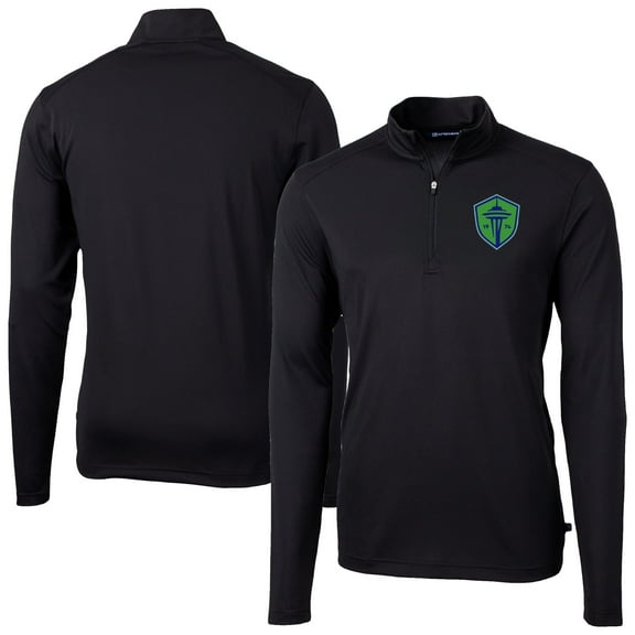 Men's-Cutter & Buck  Black Seattle Sounders FC Virtue Eco Pique Recycled Quarter-Zip Top