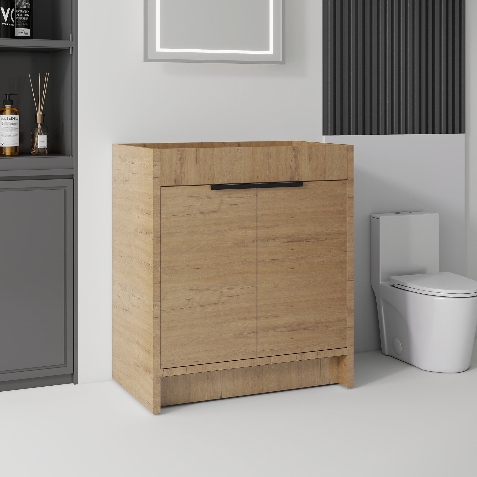 Leumius 30" Freestanding Bathroom Vanity Cabinet with Soft-Close Double Doors,Modern Bathroom Vanity,Spacious Interior Storage,Cabinet Only,Oak