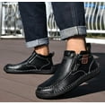 thumbnail image 6 of Men's Shoes Loafers Casual Driving Leather Slip Walking Boots Lightweight Ankle Fashion Comfortable Rubber hand-stitched Black 10.5 US, 6 of 7