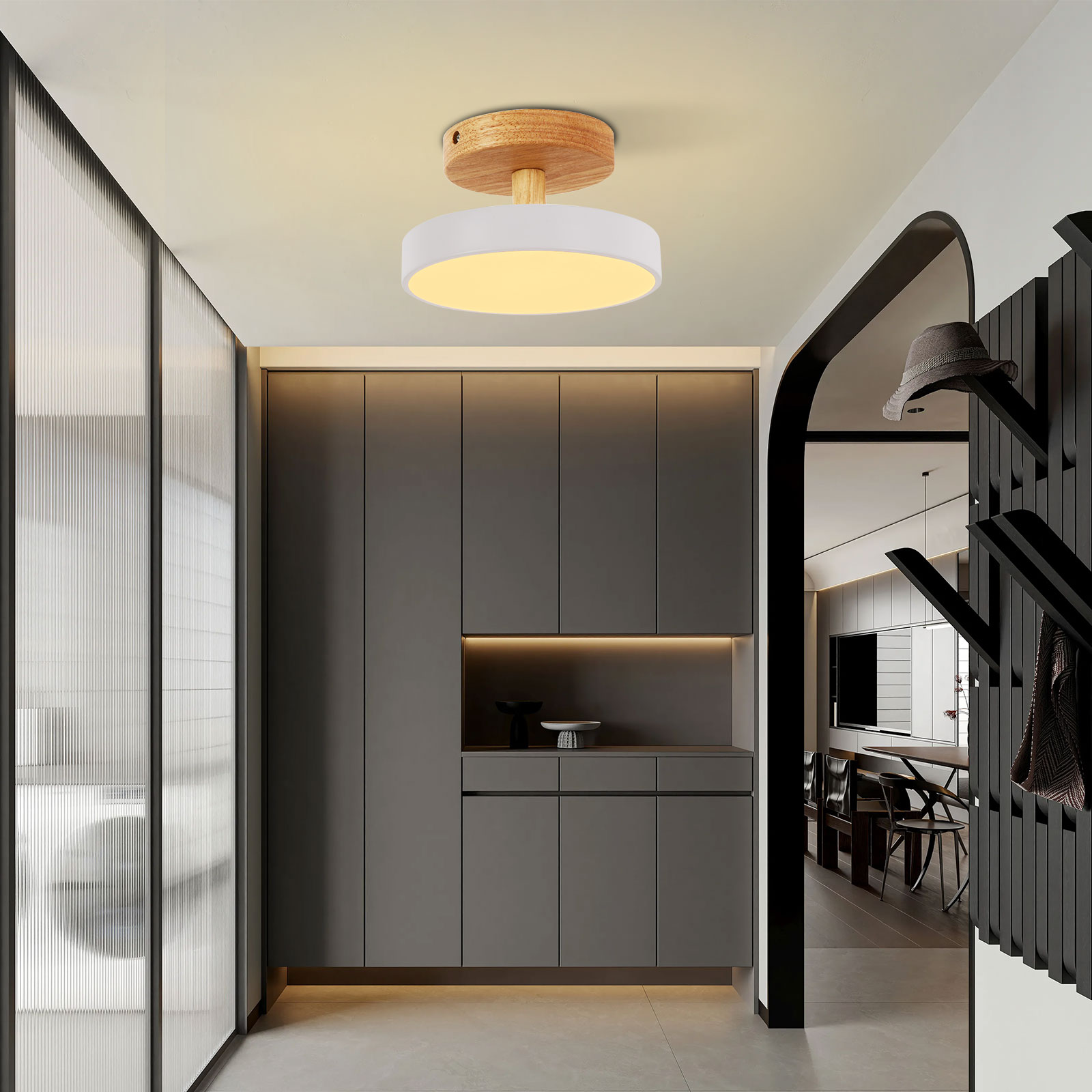 3-Light Color Ceiling Light with Enclosed Acrylic Shade – 3-5m² Lighting Area, Easy Ceiling Mount, White Finish – for Hallways & Cafes