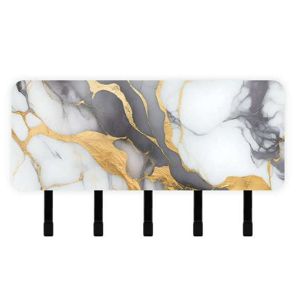 Marble Gold Mail Holder Organizer Wall Mount with Shelf Key Holder Key Rack with 5 Key Hooks for Wall Decorative