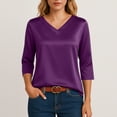 thumbnail image 5 of Hearthz Women's Silk Satin Blouse Dressy Casual V Neck Women's 3/4 Sleeve Tops Loose Basic Shirt Solid Holiday Party Outfits, 5 of 5