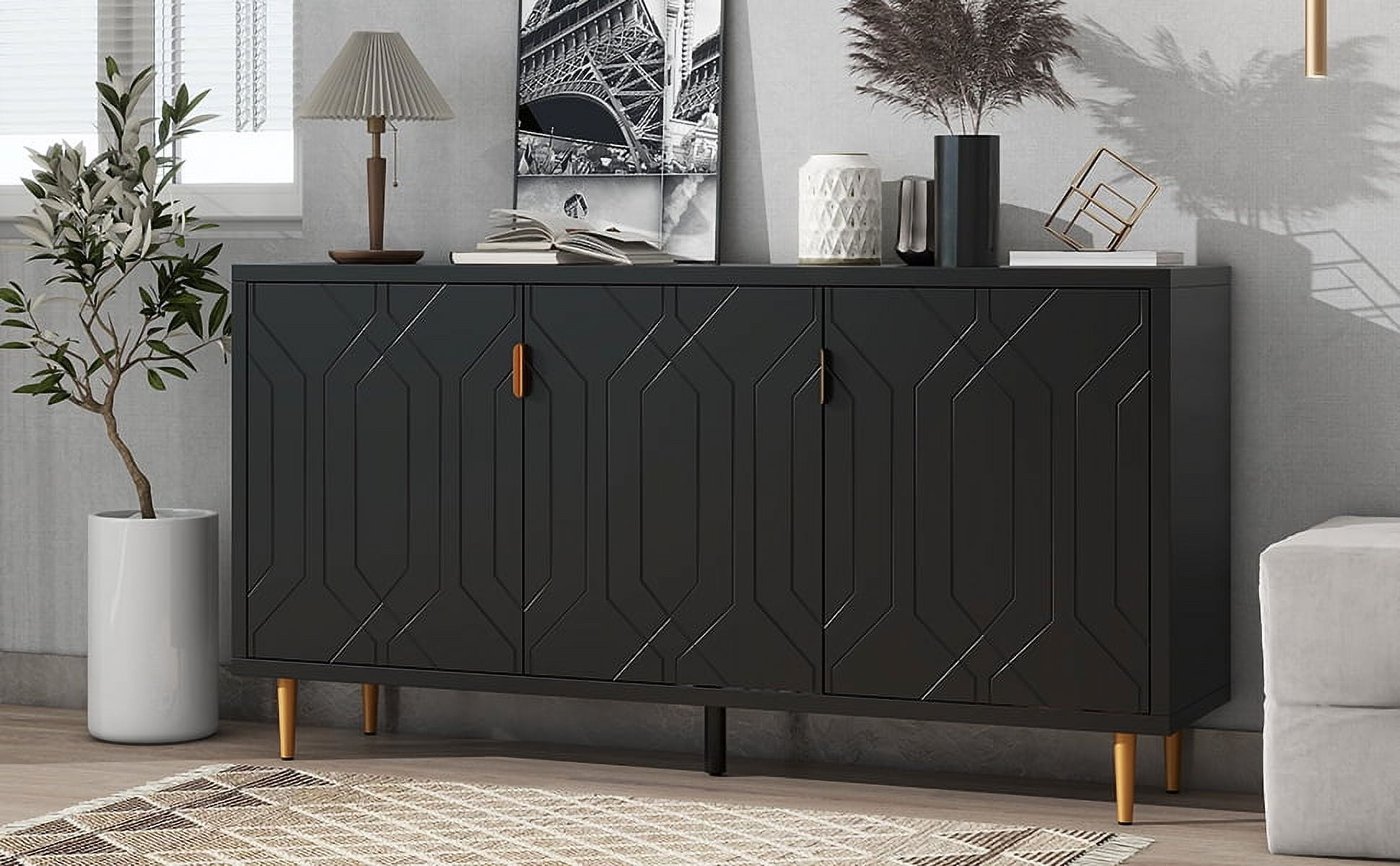 Euroco Modern TV Stand with 3 Doors and Adjustable Shelves, Fits TVs Up to 70 Inches