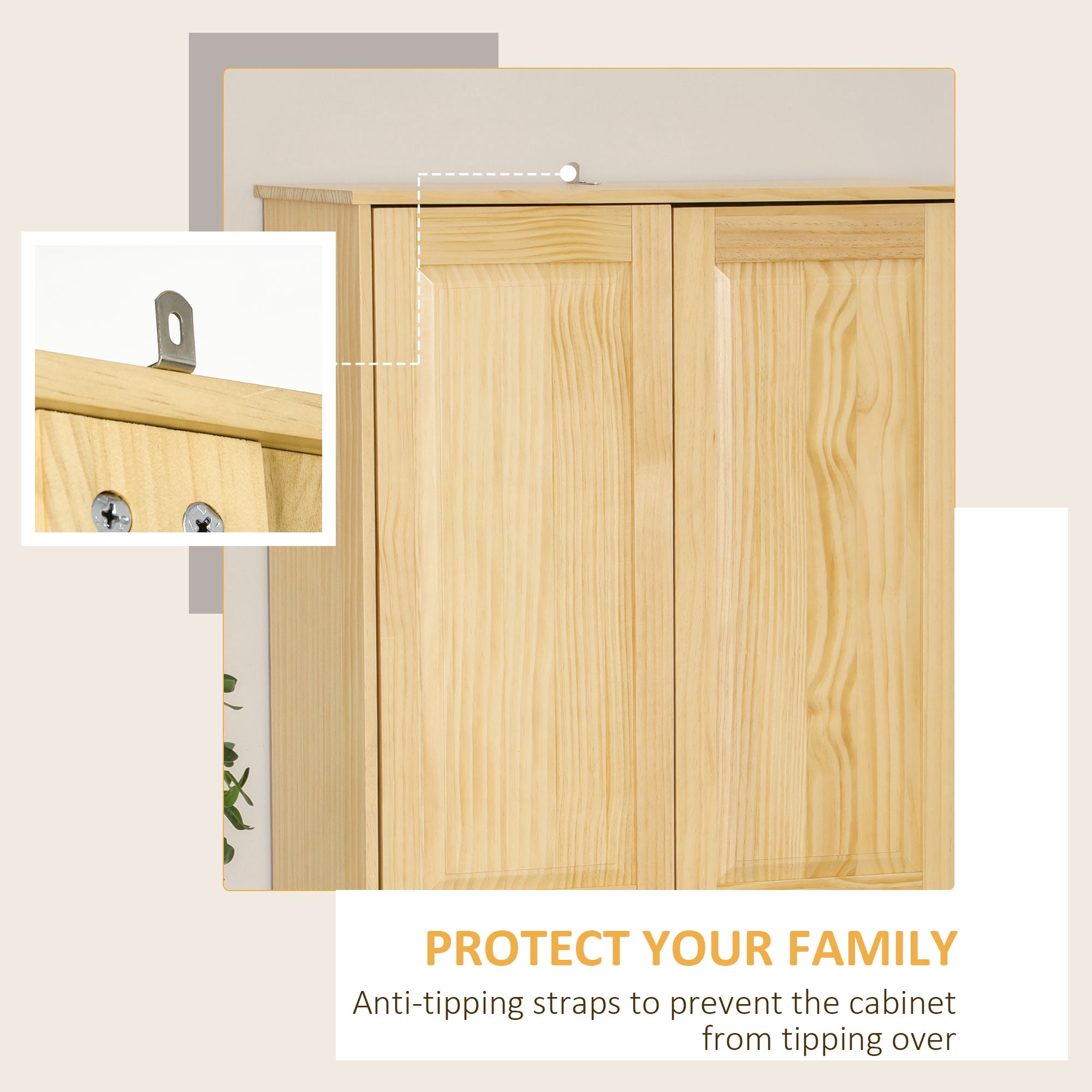 HOMCOM 67" Pinewood Kitchen Pantry Storage Cabinet, Freestanding Cabinets with Doors and Shelf Adjustability, Soft-Close Mechanism, Light Brown