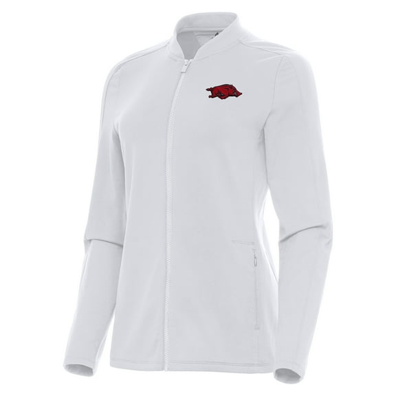 Women's Antigua White Arkansas Razorbacks Continual Full-Zip Jacket