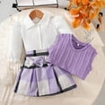 thumbnail image 6 of Toddler Dresses 2T-3T for Girl Girl's Spring School Style Long-Sleeved Inner Shirt + Sleeveless Sweater Vest and Plaid Striped Skirt Set,9 Month-3 Years, 6 of 9
