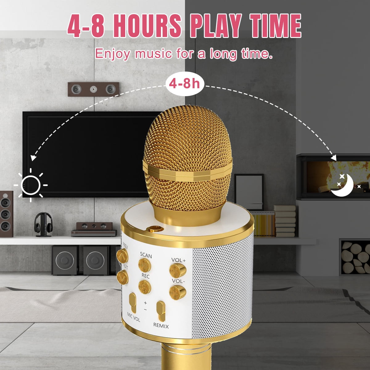 PayUSD Wireless Microphone for Kids Bluetooth Karaoke Microphone for adults 5-in-1 Portable Handheld Mic Speaker Birthday Christmas Gifts Toys for Girls Boys Adults All Age, Golden