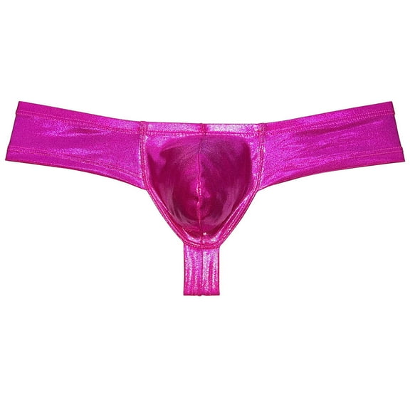 Botmois Men Cheek Underwear Metallic Wet Look Mini Bikini Boxer Briefs Mini Bikini Trunks 1/3 Rear Skimpy Fresh Pink M