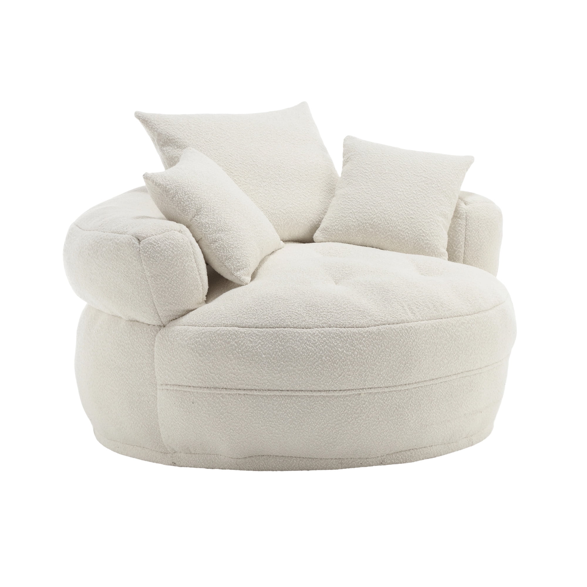 MOONMISS Beige Round Accent Chair with Tufted Seat