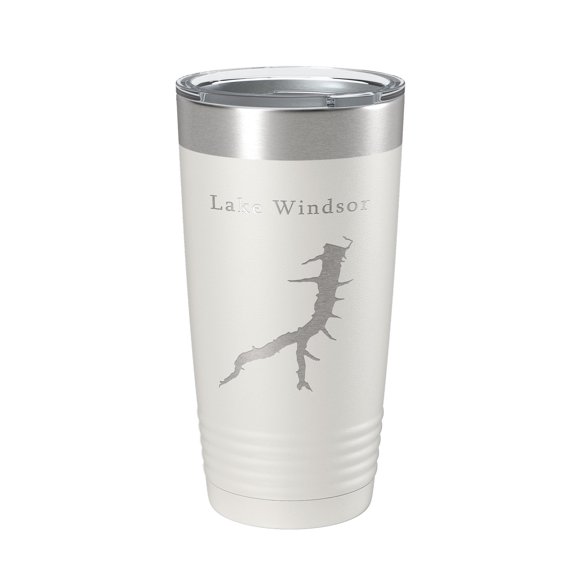 Lake Windsor Map Tumbler Travel Mug Insulated Laser Engraved Coffee Cup Arkansas 20 oz White