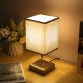 thumbnail image 3 of Shineslay Modern Artistic Mini Table Lamp with Grey Square Linen Shade & Metal Base, 3-Gear Dimmable Touch Control, Soft Flicker-Free Light, Safety Switch, 40W Max, US Plug (1 Pack) - Decorative Desk, 3 of 6