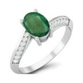thumbnail image 2 of 1.56 Cts Oval Emerald 925 Sterling Silver Solitaire Accent Woman Halo Mother's Day Gift Ring, 2 of 4