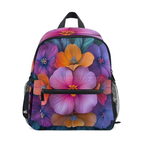 FORMRS School Backpack with Front Zippered Pocket 12" Elementary Student Travel Daypack, Large Purple Flowers