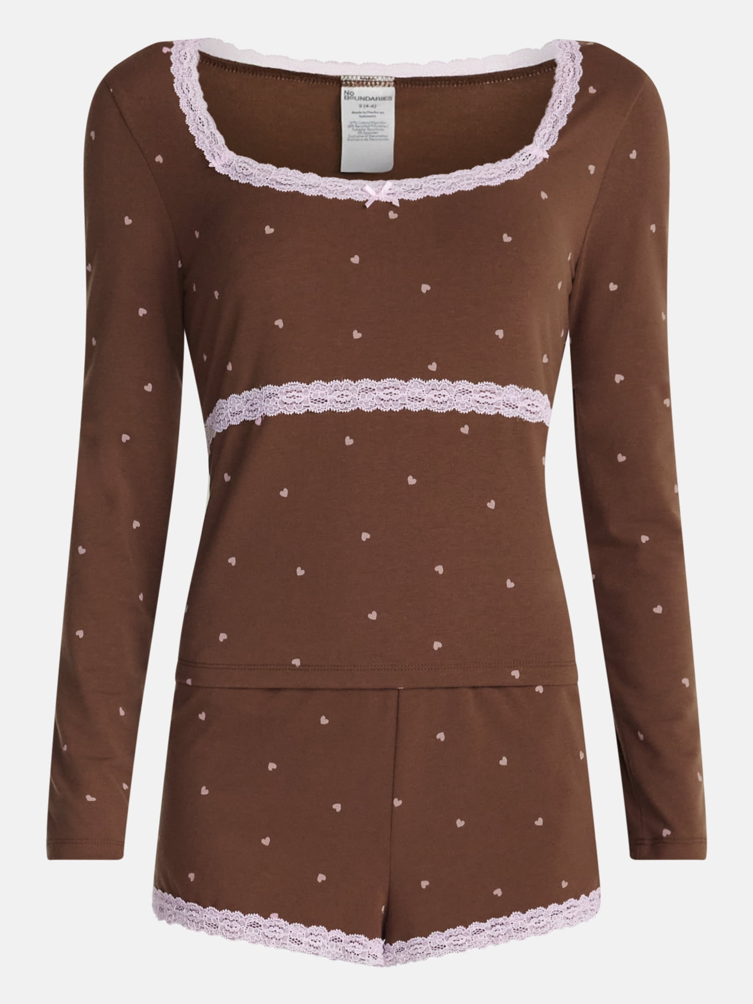 No Boundaries Sleep Lace Top with Long Sleeves, Women’s XXS-3X